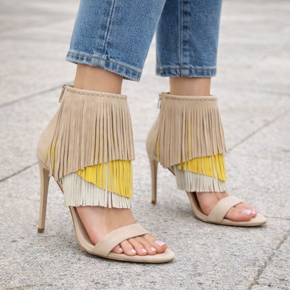 Aldo Leather Fringe Stiletto Bootie Sandals